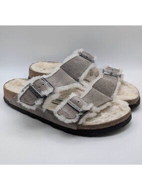 Birkenstock Arizona Shearling Stone Gray Size 39 EU Women's Size 8 US Fur Lined